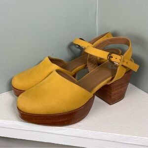 FORTRESS OF INCA Willow Mary Jane Platform Clog Yellow Mules Heels Amber Suede